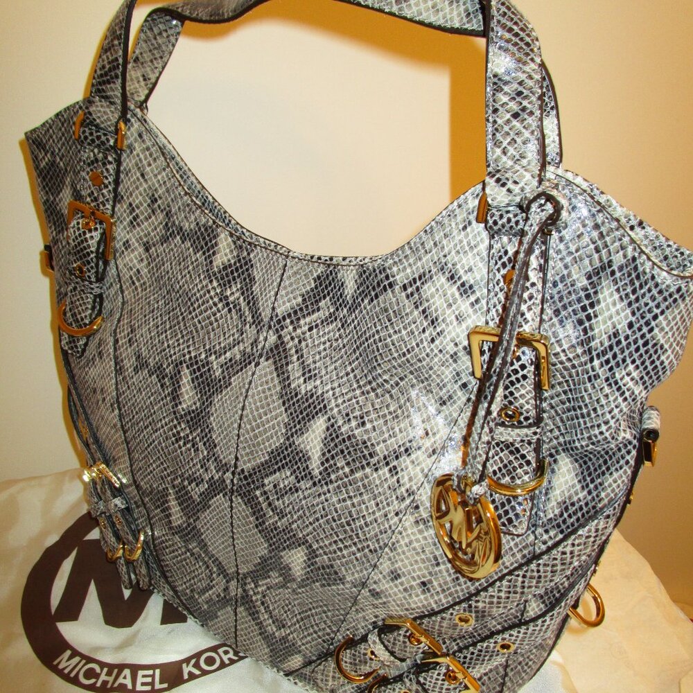 Michael Kors Milo Dark Sand Python Embossed Tote - image 1